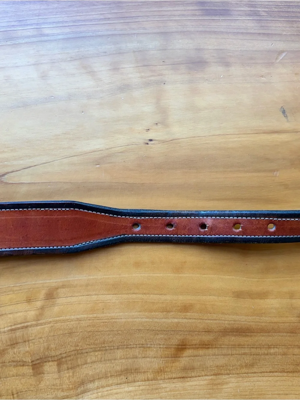 Two-Tone Brown Leather Belt with Contrast Black Edging